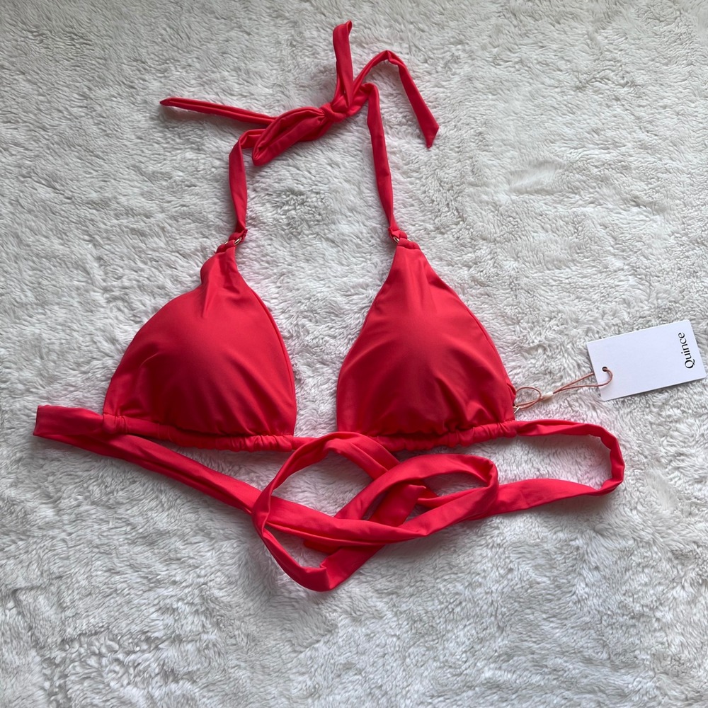Quince Women Orange Recycled Triangle Bikini Top Size XL Halter Tie Swimwear NEW